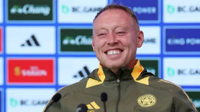 Steve Cooper smiles during a Leicester City press conference