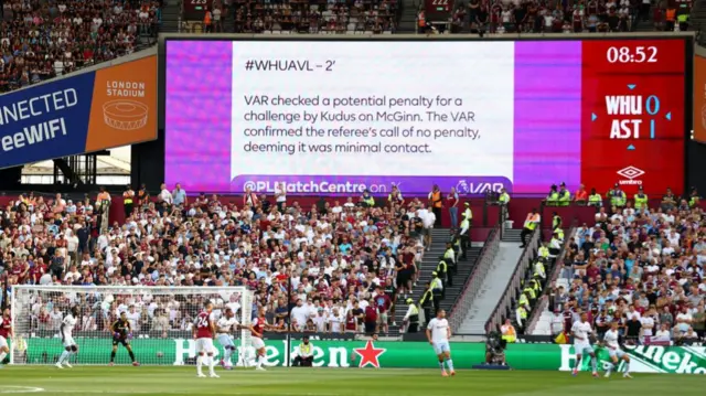 VAR screen at West Ham's game against Aston Villa