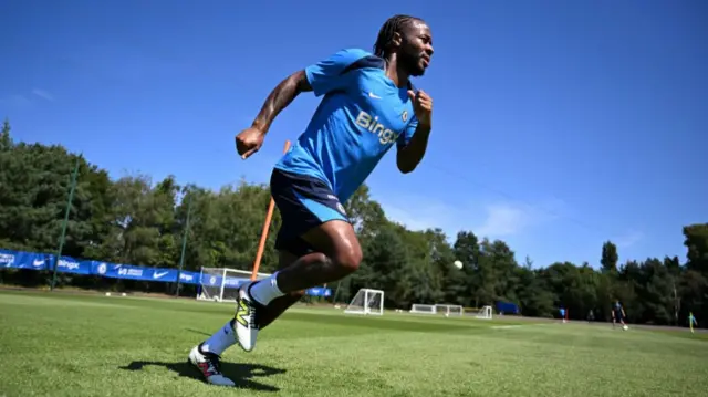 Raheem Sterling during a Chelsea training session