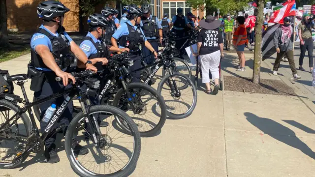 Police and protesters in Chicago