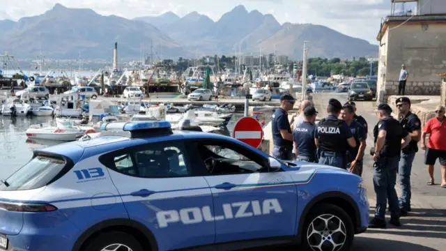 Police officers in a harbour