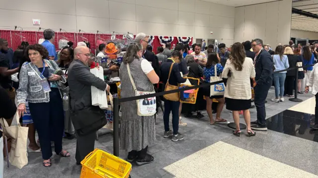 Line of people at a shop at the DNC