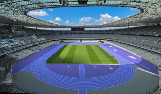 The purple athletics track at Paris Olympics