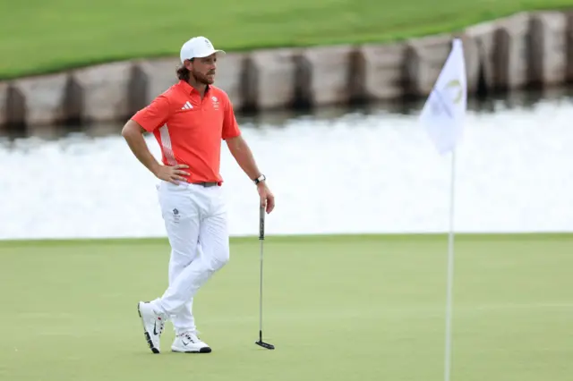 Great Britain's Tommy Fleetwood leaning on his putter