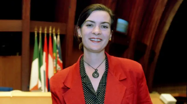 Eluned Morgan poses for photographers in European Parliament in Strasborg, 1994