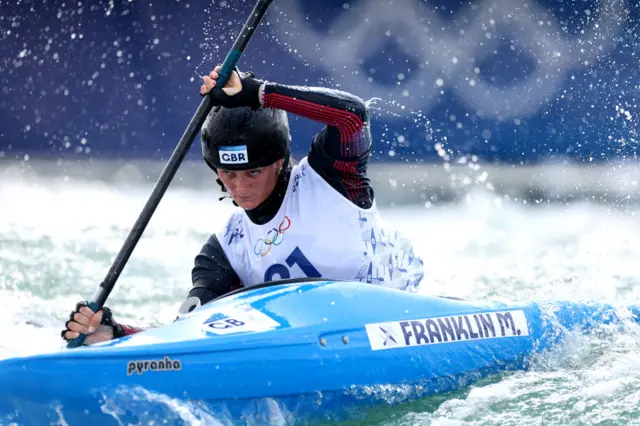 Mallory Franklin of Team Great Britain competes during the Canoe Slalom Women's Kayak Cross Time Trial