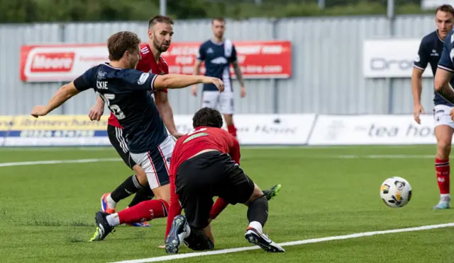 Falkirk's Sean Mackie scores to make it 2-1 during a William Hill Championship match between Falkirk and Queen's Park at the Falkirk Stadium, on August 02, 2024, in Falkirk, Scotland. (Photo by Mark Scates / SNS Group)