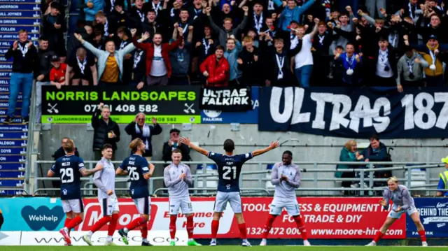 Falkirk's Dylan Tait celebrates scoring to make it 1-0 during a Premier Sports Cup match between Falkirk and Dundee United at the Falkirk Stadium, on July 13, 2024, in Falkirk, Scotland.