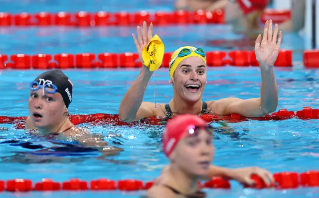 Kaylee McKeown of Team Australia celebrates