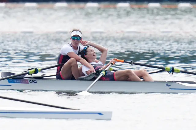 Great Britain's Emily Craig and Imogen Grant celebrate winning gold