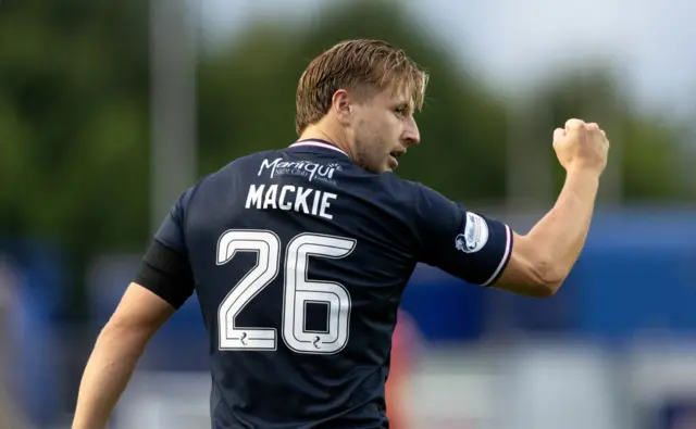 Falkirk's Sean Mackie celebrates scoring to make it 2-1 during a William Hill Championship match between Falkirk and Queen's Park at the Falkirk Stadium, on August 02, 2024, in Falkirk, Scotland. (Photo by Mark Scates / SNS Group)