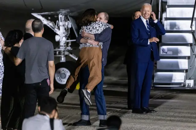 Wall Street Journal reporter Evan Gershkovich hugs his mother, Ella Milman