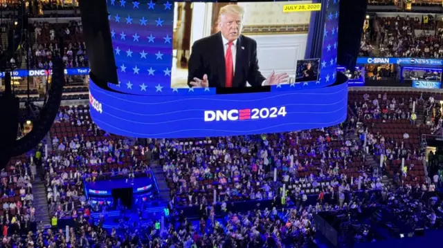 Trump shown on a screen at the DNC