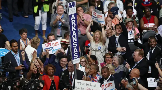 The Democratic delegation from Arkansas casts its vote in the roll call vote in 2016.