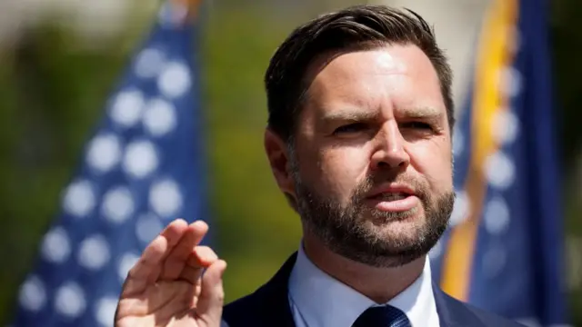 Republican U.S. vice presidential nominee Senator JD Vance gestures as he speaks during an event at Kenosha City Courthouse in Kenosha, Wisconsin, U.S. August 20, 2024.