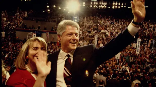 Clinton, seen with his wife Hillary at the 1992 convention