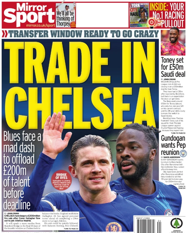 Back page of the Daily Mirror on 21 August 2024