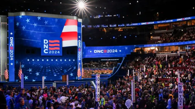 A general view prior to the start of the third day of the Democratic National Convention at the United Center on August 21, 2024 in Chicago, Illinois.