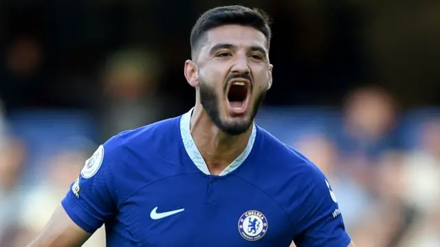 Armando Broja celebrates scoring a goal for Chelsea