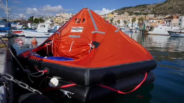 An inflatable emergency lifeboat