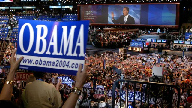 Obama speaking to the convention