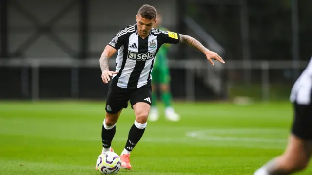 Kieran Trippier of Newcastle United takes a free kick during the Premier League 2 match between Newcastle United U21 and Sunderland U21 at Whitley Park on August 19, 2024 in Newcastle upon Tyne, England.