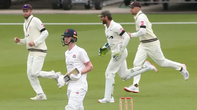 Rocky Flintoff is dismissed for 32 against Surrey