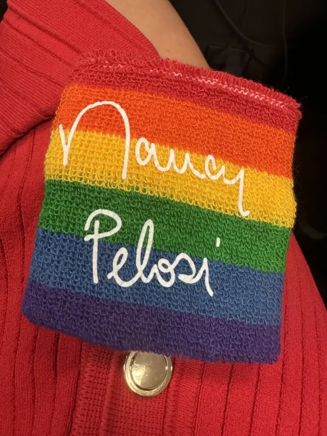 Nancy Pelosi's signature on a wristband