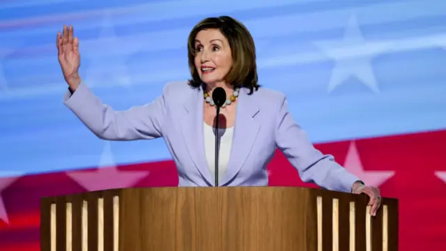 Representative Nancy Pelosi, a Democrat from California, speaks during the Democratic National Convention (DNC) at the United Center in Chicago, Illinois, US, on Wednesday, Aug. 21, 2024.