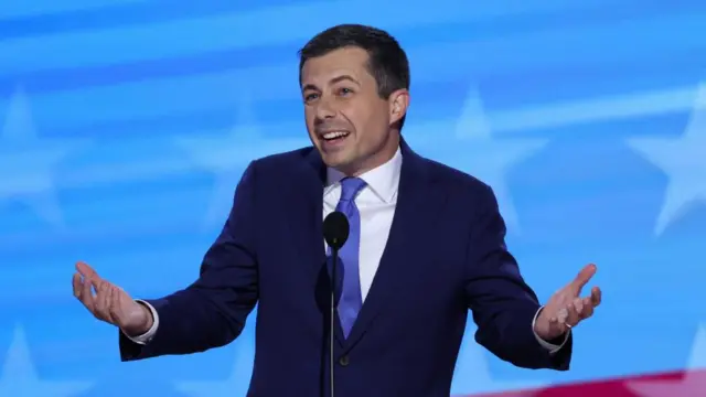 Pete Buttigieg speaks on Day 3 of the Democratic National Convention (DNC) at the United Center, in Chicago, Illinois, U.S., August 21, 2024.