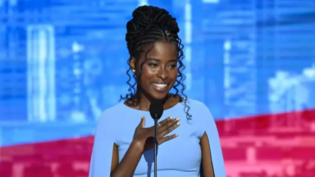 National Youth Poet Laureate Amanda Gorman speaks on the third day of the Democratic National Convention (DNC) at the United Center in Chicago, Illinois, on August 21, 2024.