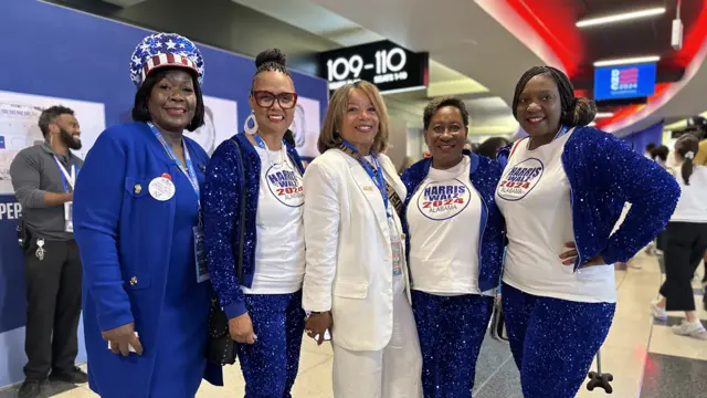 Woman in sparkly Kamala Harris apparel