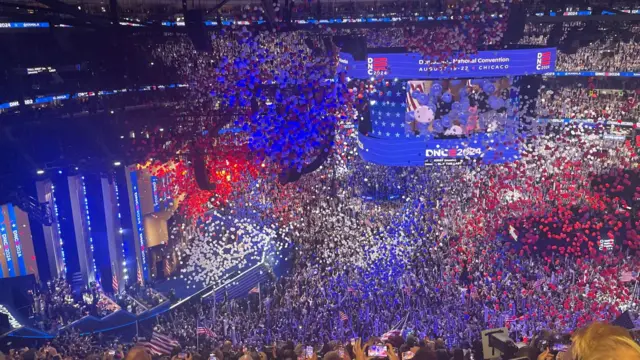 Balloons fall at the DNC