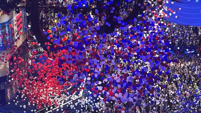 Balloons fall at the DNC