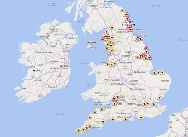 The Environment Agency's flooding warning and alert map