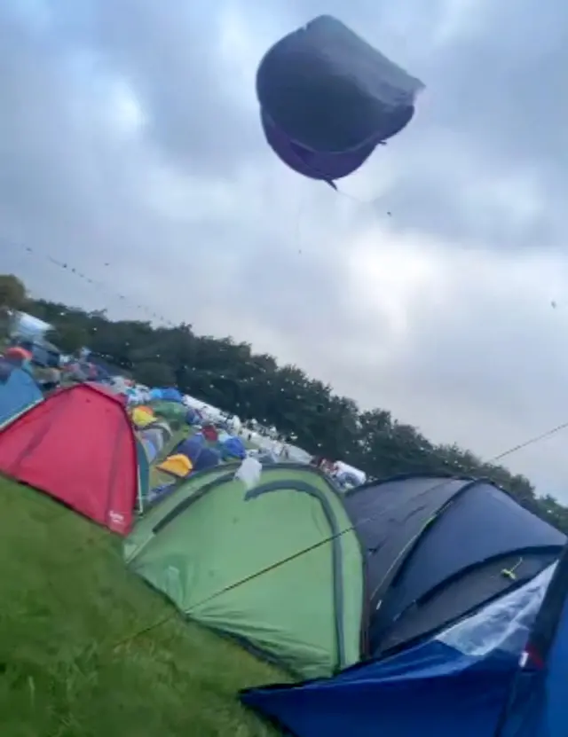 A tent took flight at the festival earlier due to the windy conditions