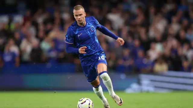 Mykhailo Mudryk of Chelsea during the UEFA Europa Conference League Play-Off 1st leg match between Chelsea v Servette FC at Stamford Bridge on August 22, 2024 in London, England