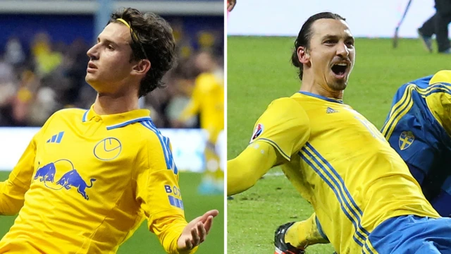 Split picture of Brenden Aaronson and Zlatan Ibrahimovic