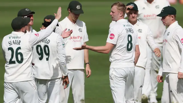 Lyndon James takes a wicket for Notts