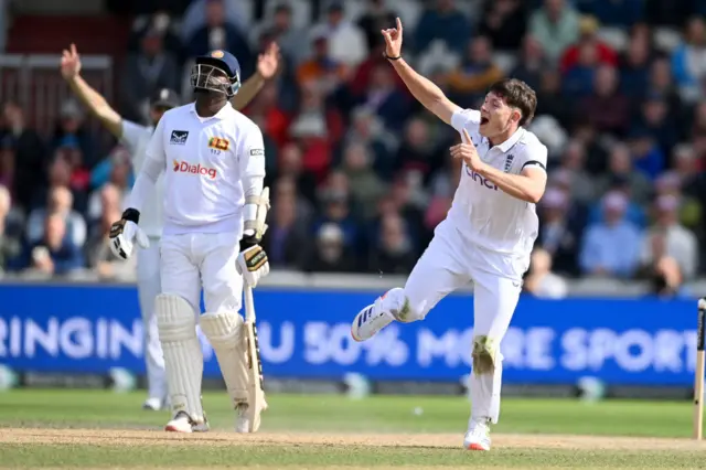 Matty Potts celebrating a wicket