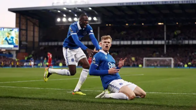 Jarrad Branthwaite celebating a goal against Liverpool