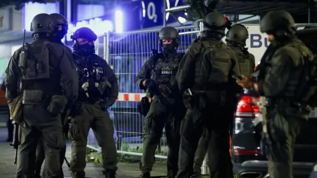 German special police forces were pictured working in Solingen in the early hours of Saturday morning