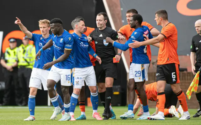 St Johnstone striker Adama Sidibeh is sent off