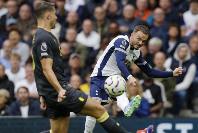 James Maddison crosses the ball