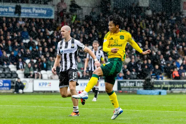 Reo Hatate scores for Celtic against St Mirren