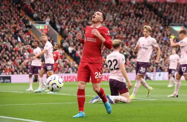 Robertson reacts to a missed chance