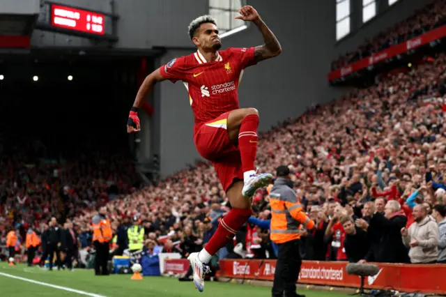 Luis Diaz celebrates his goal