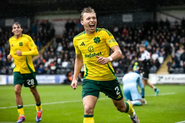 Alistair Johnston celebrates after scoring for Celtic against St Mirren