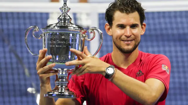 Dominic Thiem holds the US Open trophy