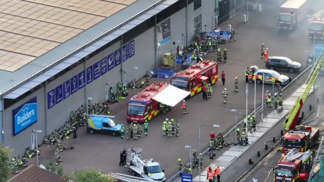 Drone footage of firefighters